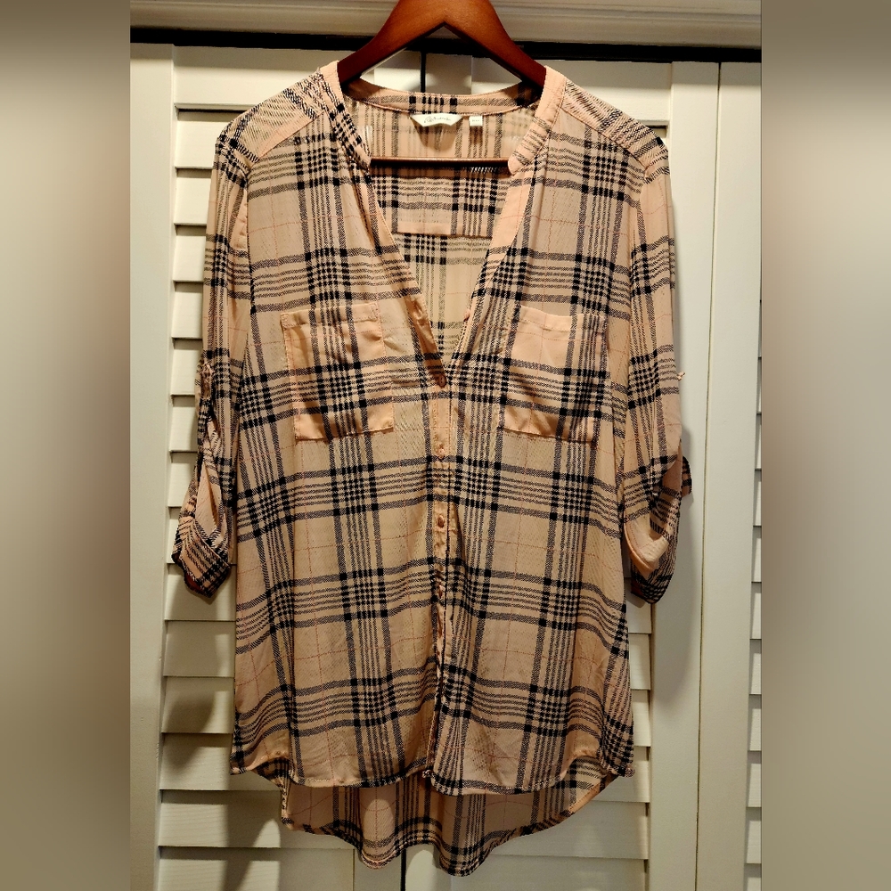Pink semi sheer button down shirt